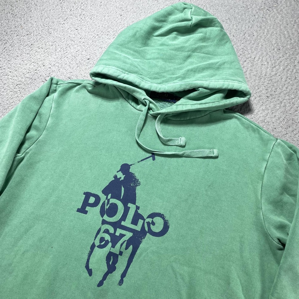 Polo Ralph Lauren Hoodie Mens Medium Green POLO 67 Graphic Sweatshirt *Flaws - Picture 2 of 13